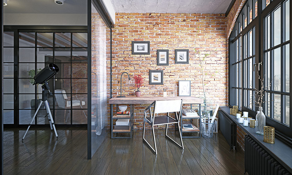 Industrial home desk chair with clean cuts and sleek design in a small workspace