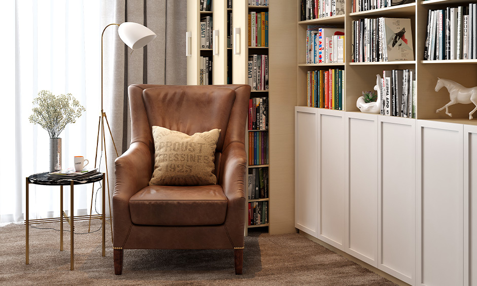 Brown leather lounge chair for living room