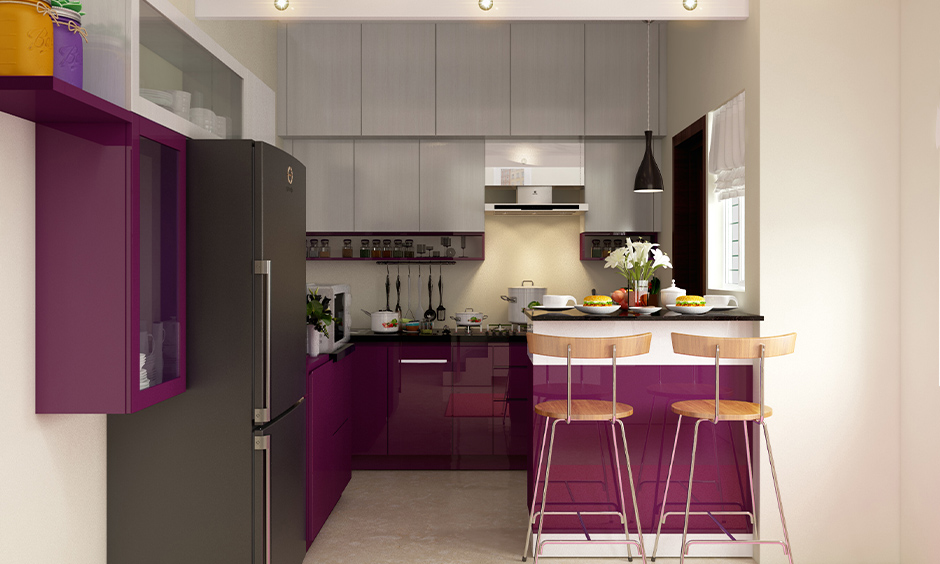 Purple Christmas decorations for compact kitchen