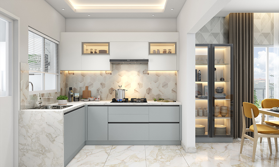 White Christmas themed kitchen design represents the snow that surrounds the holiday season