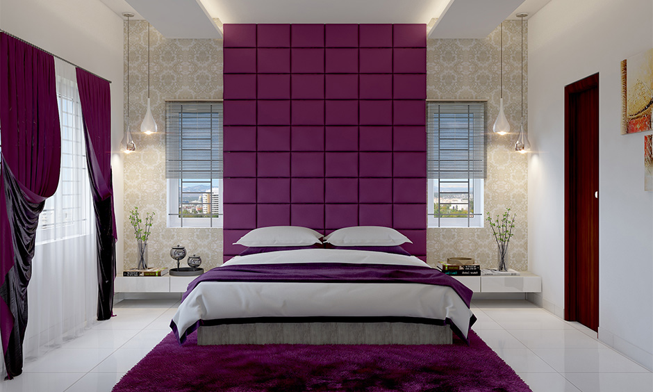 2023 Pantone colour Viva Magenta for a floor-to-ceiling headboard