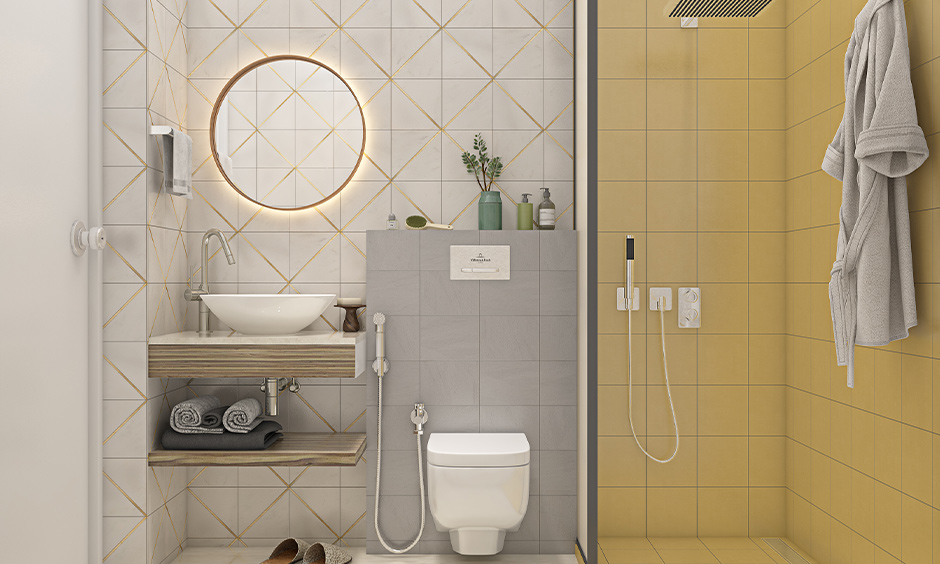 Wash Basin With Floating Racks As Cabinets