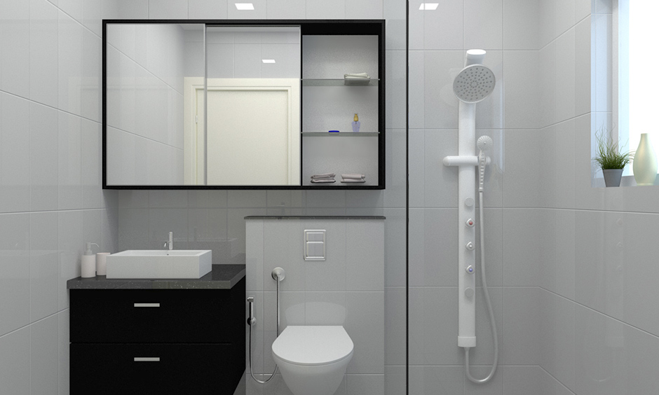 Minimalistic light grey and white bathroom decor