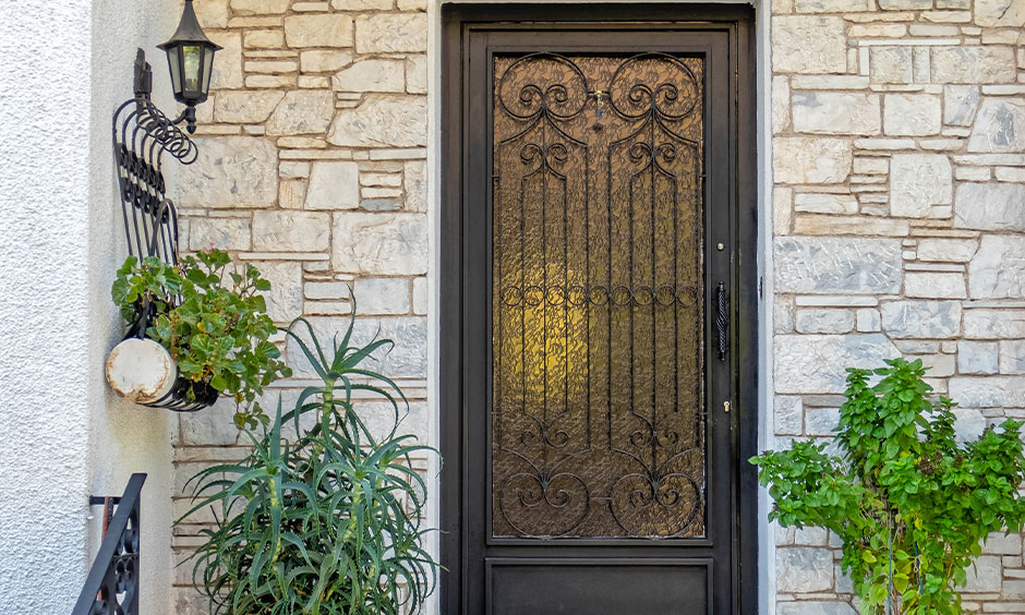 Safety door grill design with glass and metal as an extra layer of security