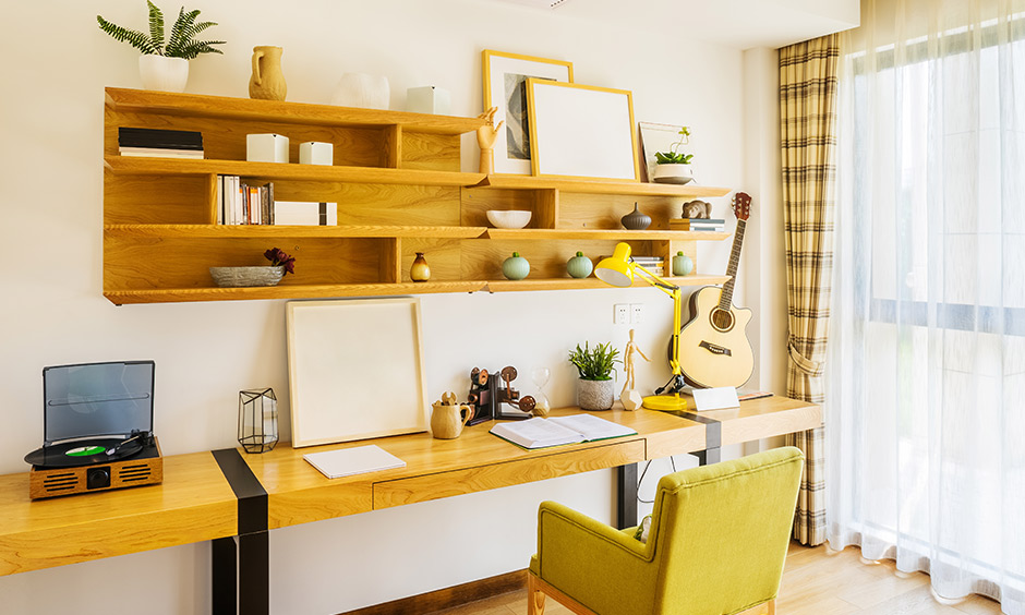 Study table with overhead bookshelf