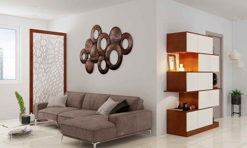 transitional style living room in white and brown colour