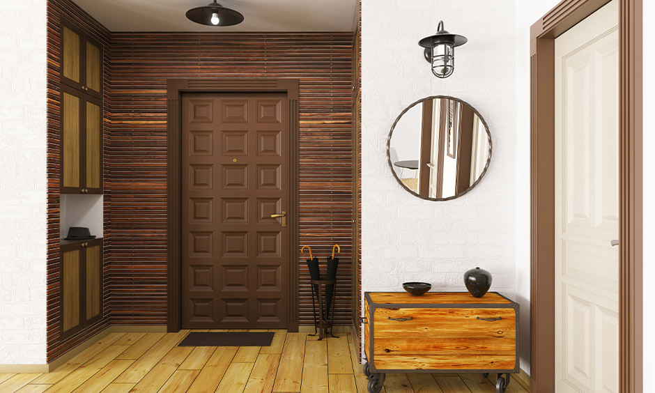 Basic wooden main door with a simple design yet stylish