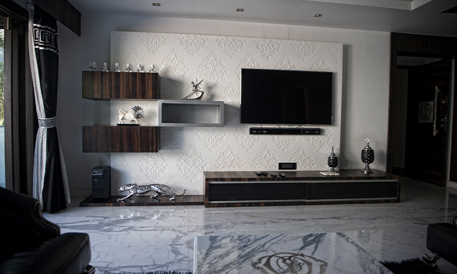 Embossed pvc wall panel for the backsplash of the TV unit