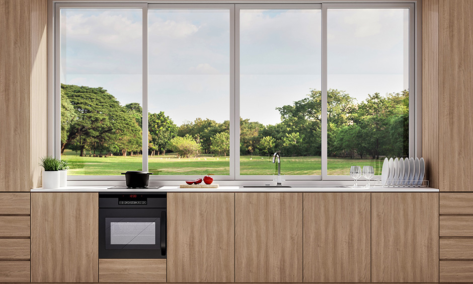 Eco-friendly aluminium sliding windows in kitchen