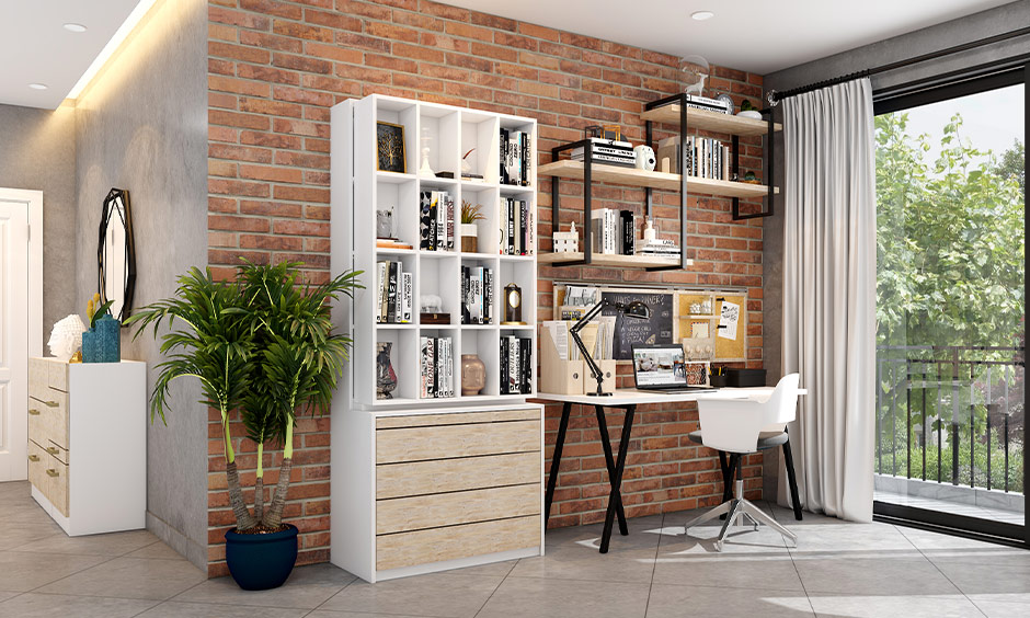 Brick wall decor that have a study zone
