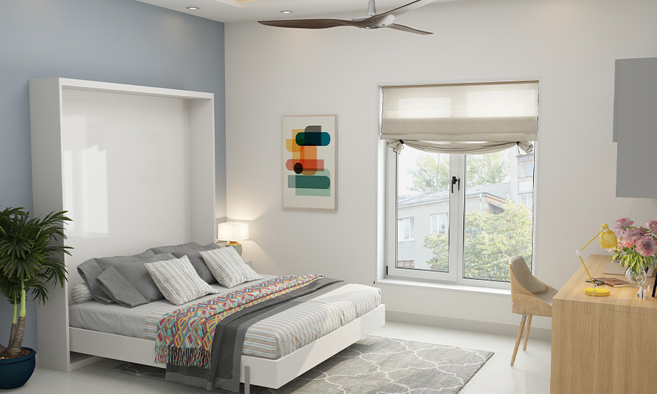 White folding murphy bed saves space and adds a soothing touch to your bedroom